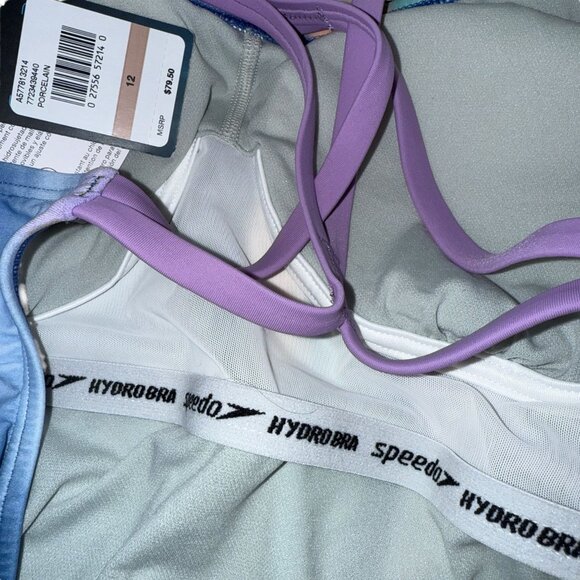 NWT Speedo Poircelain Hydro Bra OIne Piece Womens Swimsuit 12 Striped Colorful - Picture 9 of 10